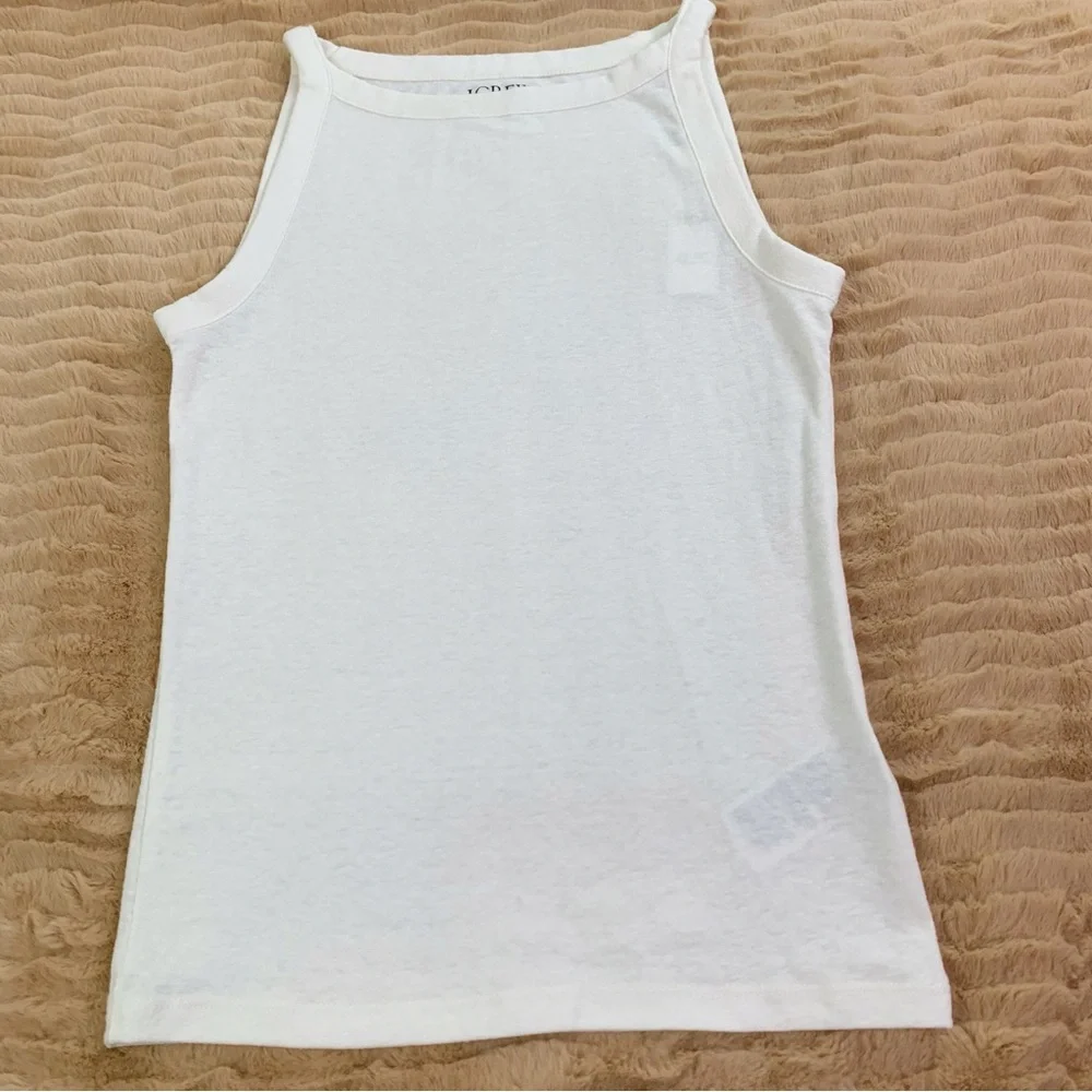 J Crew NWT High-neck tank top in stretch‎ linen blend in cream